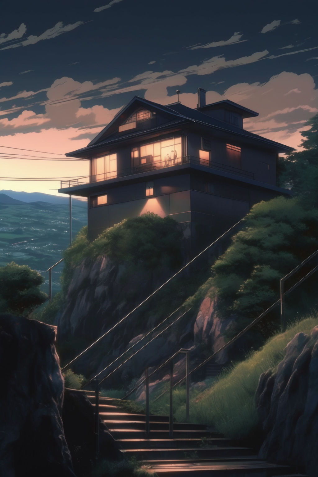 00015-2291166770-_lora_Makoto Shinkai Style_1_Makoto Shinkai Style - a house on the side of a hill in an anime world, in the style of dark modern.png